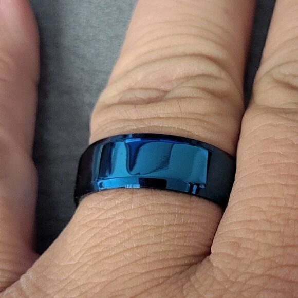 Personalized Men's Wedding Ring - Engraved Matte Blue Wedding Ring For Guys - Picture 2 of 9